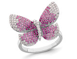 Sterling Silver Butterfly Ring with PInk Synthetic Cubic Zirconias